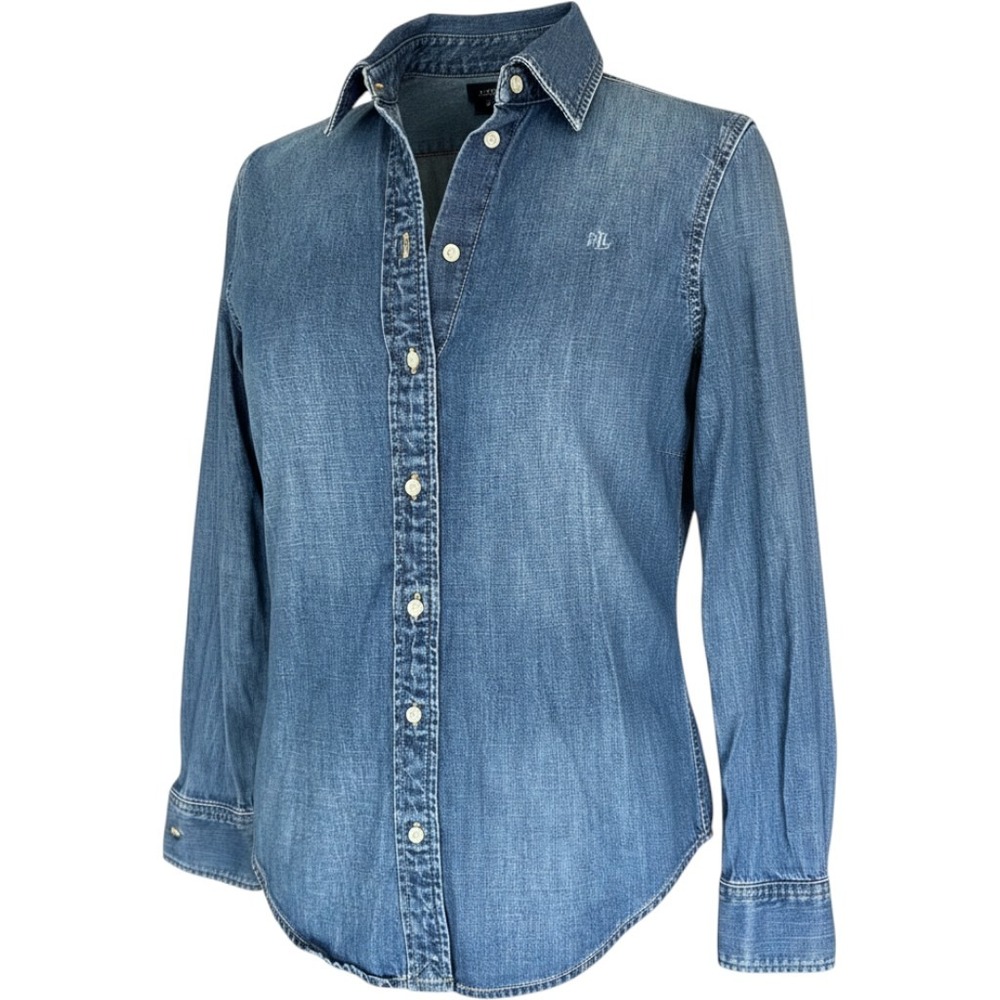 Lauren Ralph Lauren Womens Denim Button Down Shirt Blue Long Sleeve XS